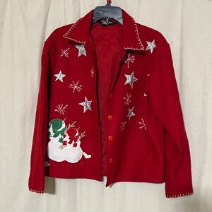 Excellent Condition Vtg Take Two Red Wool Blend Snowman Christmas Jacket